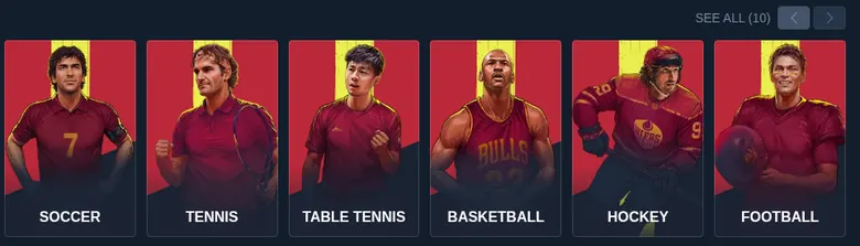 Sports betting categories on the official Rabona site, hockey included